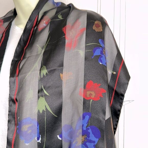 Vintage Bill Blass Semi Sheer Black Silk Long Scarf with Floral Pattern - Picture 4 of 7